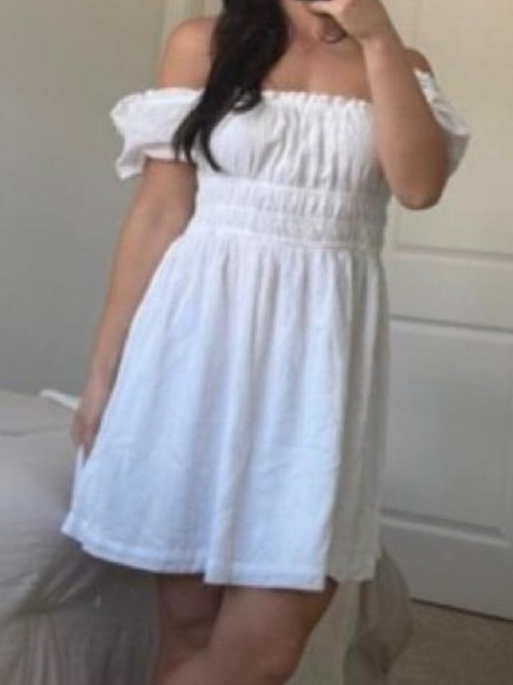 bp White Puff Sleeve / Off-Shoulder Mini Dress (Medium)